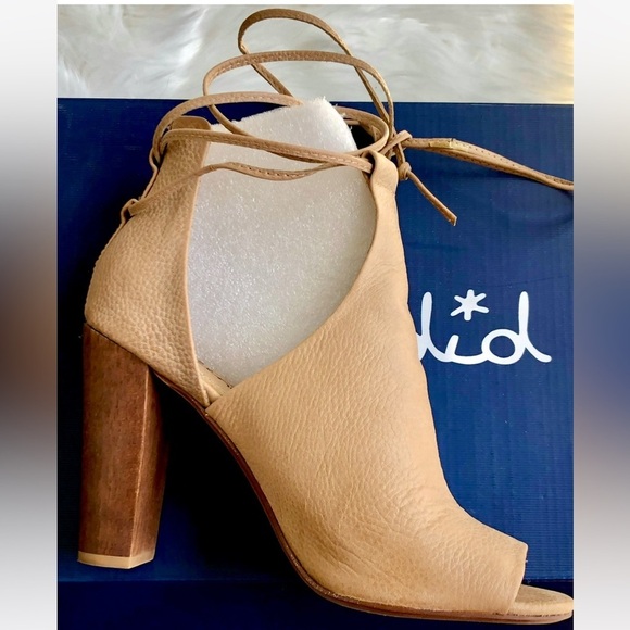 Splendid Jaylen Tan Leather Open Toe Booties Boots Ankle Tie Platform Heels 6.5​ - Picture 15 of 16